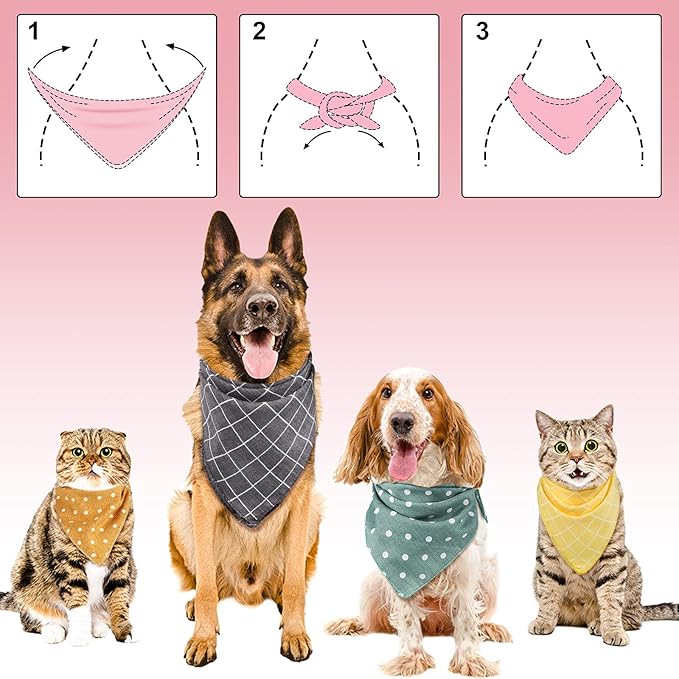 SATINIOR 8 Pieces Dog Bandanas Plaid Dots Spring Dog Bandana Triangle Scarf Soft Washable Adjustable Pet Bib Accessories for Small Medium Large Cats Pets