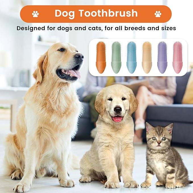 Dog Toothbrush, 6 Pack for Cats and Dogs, 360 Cleaning Finger Toothbrush Small Breed with Individual Package, Soft and Durable