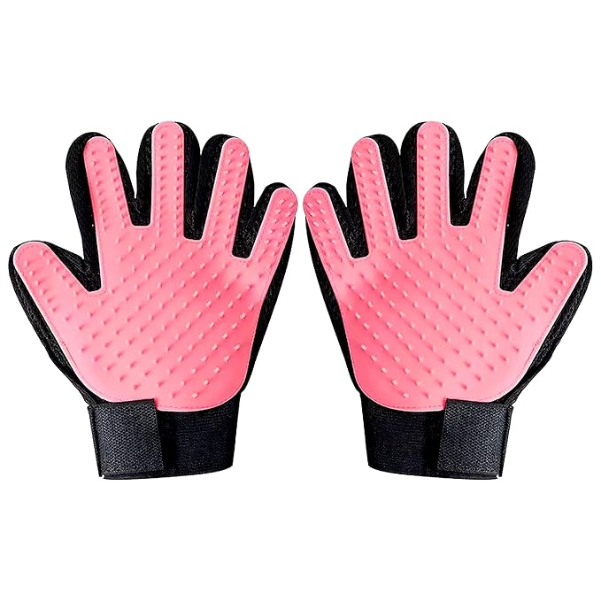 Pet Grooming Gloves – Deshedding & Bath Brush Gloves for Dogs, Cats & Horses, Gentle Hair Remover & Massage Mitt (Pink)