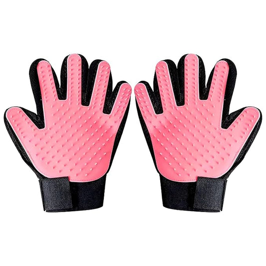Pet Grooming Gloves – Deshedding & Bath Brush Gloves for Dogs, Cats & Horses, Gentle Hair Remover & Massage Mitt (Pink)