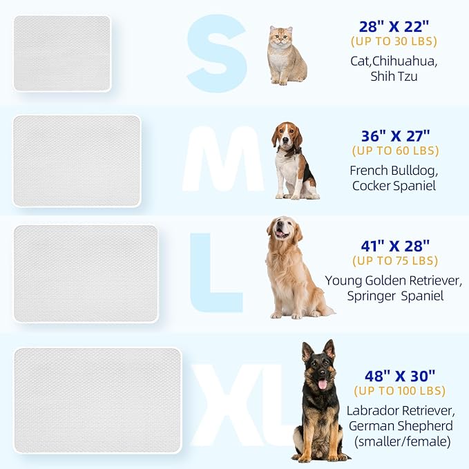 Mora Pets Dog Cooling Mat Instant Self Cooling Pad for Dogs & Cats Breathable Washable Summer Pet Cool Mat Indoor Outdoor, Cold Blanket for Floor Crate Car Travel Use Non Slip XLarge 48 x 30 inch Grey