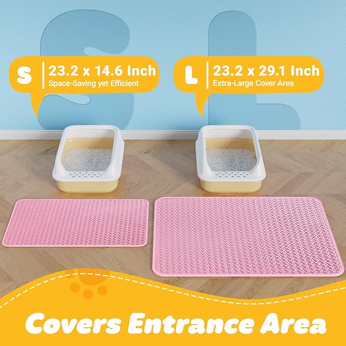 Cat Litter Mat - 23.2'' x 14.6'' Small Litter Trapping Mat, Easy to Clean Litter Box Mat, Waterproof, Urine-Proof, Non-Slip, Cat Toilet Training Systems Accessories, Pink