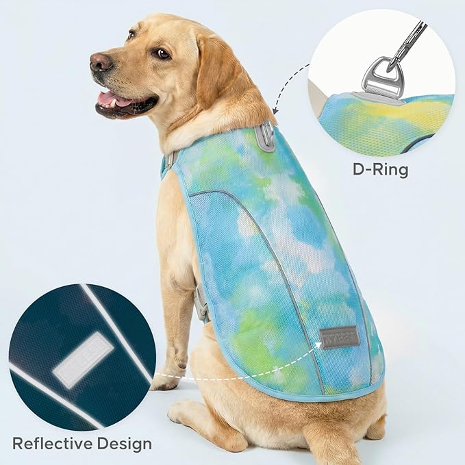 KYEESE Dog Cooling Vest, Breathable Mesh Dog Cooling Shirt for Large Dogs with D-Ring, Sun Protection Reflective Dogs Cooler Jacket with Adjustable Buckle for Summer Hiking Walking, Blue, 2XL