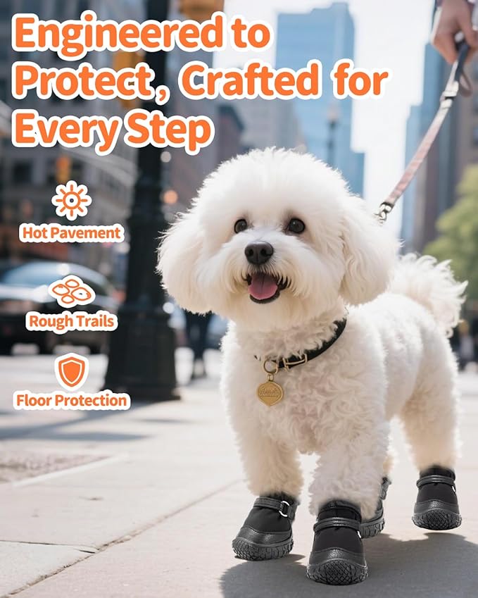 Petanims Dog Shoes for Small Dogs, Double Binding Straps Puppy Boots & Paw Protectors for Summer Hot Pavement, Winter Snow Dog Booties with Anti-Slip Rubber Soles for Beach Hardwood Floor Black Size 3