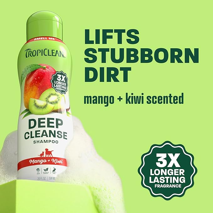TropiClean Deep Cleansing Dog Shampoo, Powerful Odor Control, Puppy Safe, Made in The USA, Cat Friendly, 20oz.