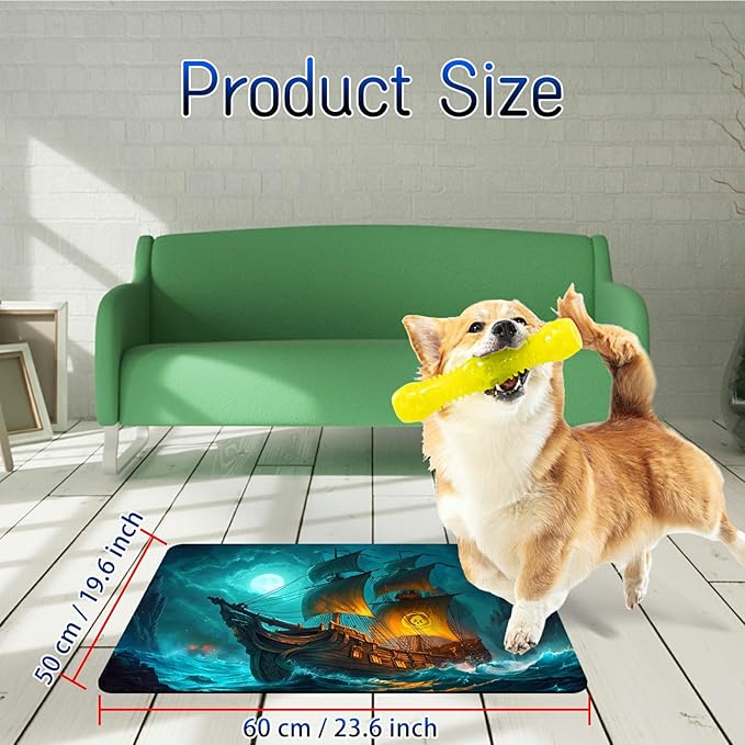 Dog Food Mat, 19.6" x 23.6" Absorbent Pet Feeding Mat for Food and Water, Waterproof Diatom Mud Pet Placemat with Non-Slip Rubber Backing, Easy Clean Cat Bowl Mat for Floors - Blue Sail