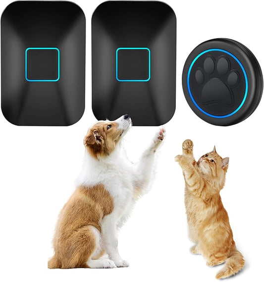 Halo Paw Smart Dog Door Bell – Touch-to-Ring BK Dog Bells to Go Outside, LED Light Wireless Dog Buttons & Dog Clicker for Communication, Waterproof Bell for Dogs to Ring to Go Potty(2 Chimes & 1 Bell)