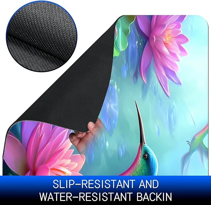 Dog Food Mat, 19.6" x 23.6" Absorbent Pet Feeding Mat for Food and Water, Waterproof Diatom Mud Pet Placemat with Non-Slip Rubber Backing, Cat Bowl Mat for Floors - Lotus Leaf Hummingbird