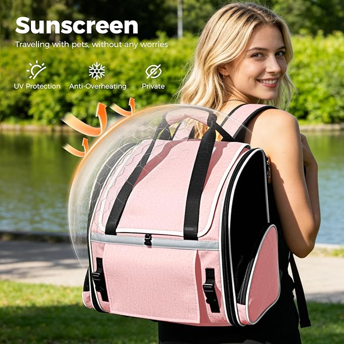 Lekereise Widened Pet Backpack Travel, Wide Pet Carrier Backpack for Cats and Small Dogs up to 18 lbs, Breathable Mesh Backpack Carrier with Sun Shade, Safety Leash, Hand Carry for Travel Vet Car
