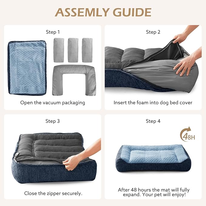 JOEJOY Orthopedic Dog Bed Medium Sized Dogs, Extra Thick Supportive Big Dog Couch Bed with Sides, Ultra Soft Pet Bed Sofa, Blue, 35''x25''
