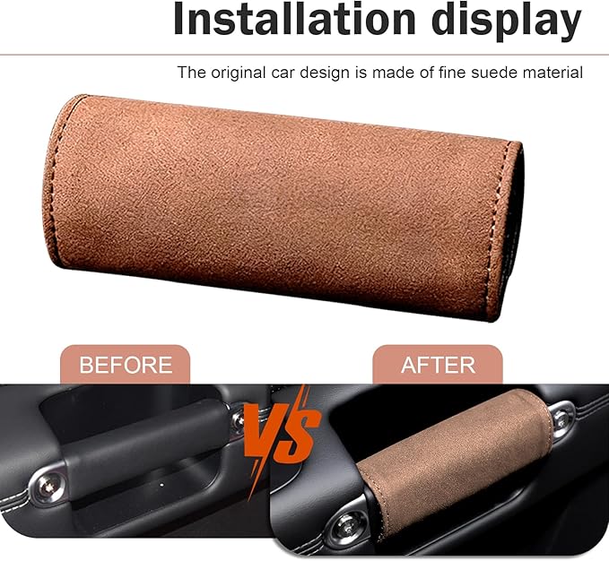 2 PCS Car Inside Door Handle Protectors, Anti-scratch Suede Leather Interior Trim, Non-slip Sweat-absorbent Handle Wrap with Hook & Loop, Interior Accessory for Cars Trucks Vans (Brown)