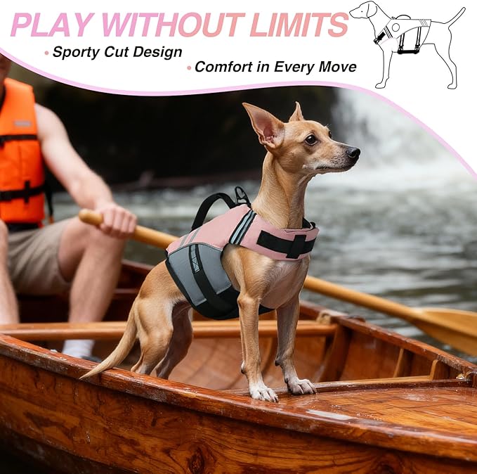 VIVAGLORY Sports Style Dog Life Vest, Dog Life Jacket for Swimming & Boating, Ripstop & Buoyancy for Puppy Doggy, Lifejacket with Handle, XS, Sakura Pink