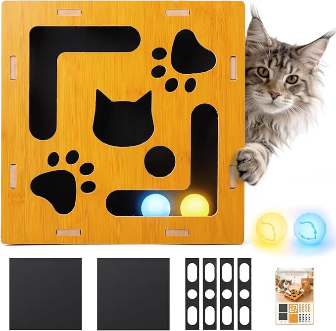 NEW Cat Nail File Enrichment Box, Scratch Puzzle with Sandpaper Surface, Stress-Free Nail Care Alternative, Interactive Maze Scratcher with Bell Ball for Indoor Cats