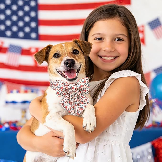 DOGWONG American Flag Dog Collar with Sailor Bow - Adjustable and Comfortable 4th of July Dog Collar Patriotic Necklace for Large Medium Small Pet,M