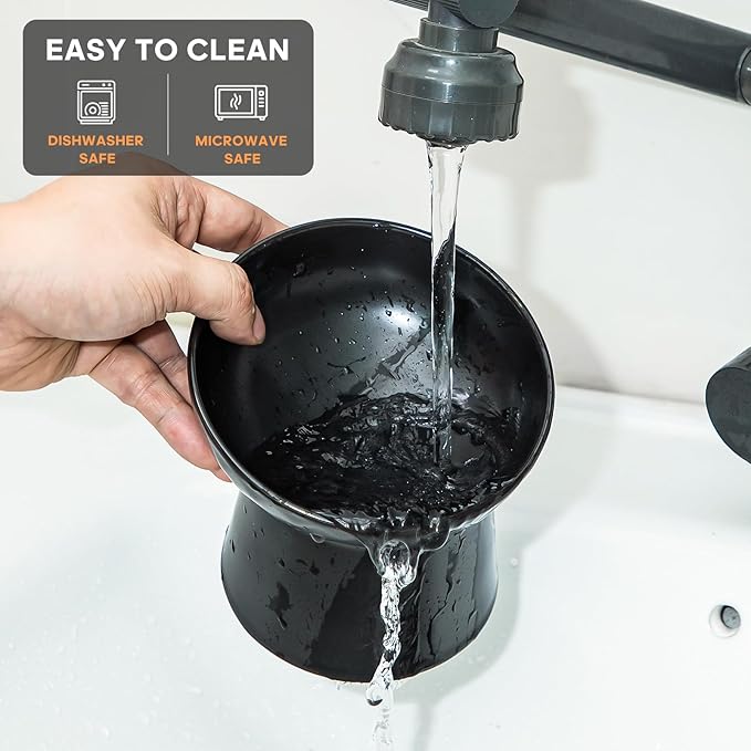 Ceramic Raised Cat Bowls - Elevated Tilted Cat Food and Water Bowls Set, Anti Vomiting and Protect Pets' Spines Pet Feeding Dish for Cats, Dishwasher Microwave Safe (2 x Bowl - Black)