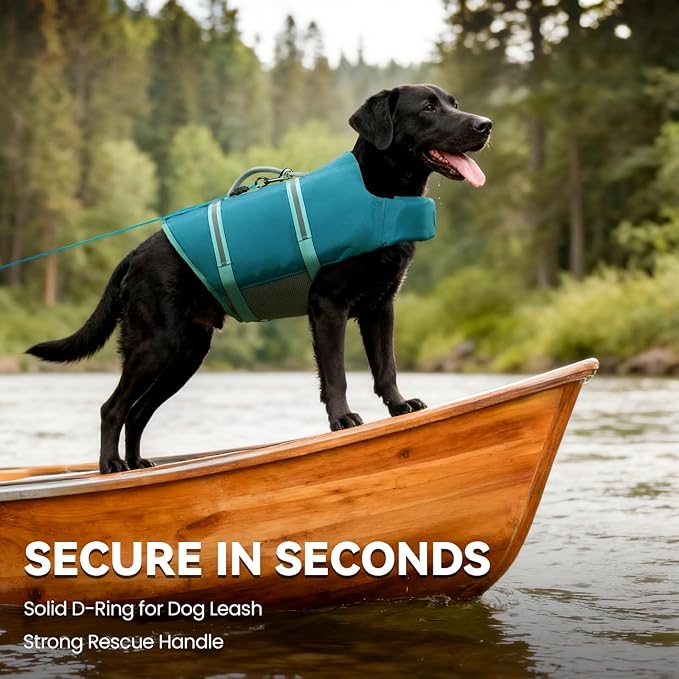 VIVAGLORY Rip Stop Dog Life Vest, Swimming Vest with Handle, Buoyancy for Doggy Puppy, Dog Life Jacket for Swimming & Boating, XS, Turquoise