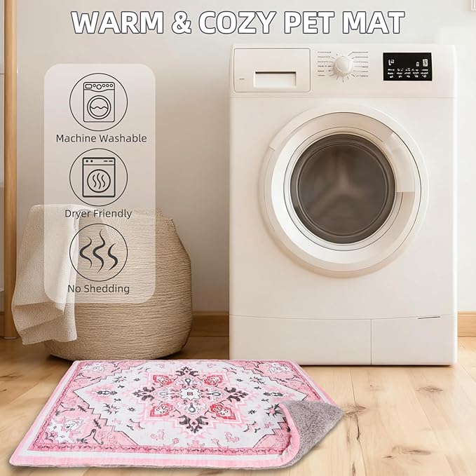 PUPTECK Reversible Cat Dog Bed Indoor Outdoor for Small Pets, Soft Warm Cat Bed Mat Washable Crate Pad Plush Blanket Cushion for Kennel Cage, Pink, 24"x18"