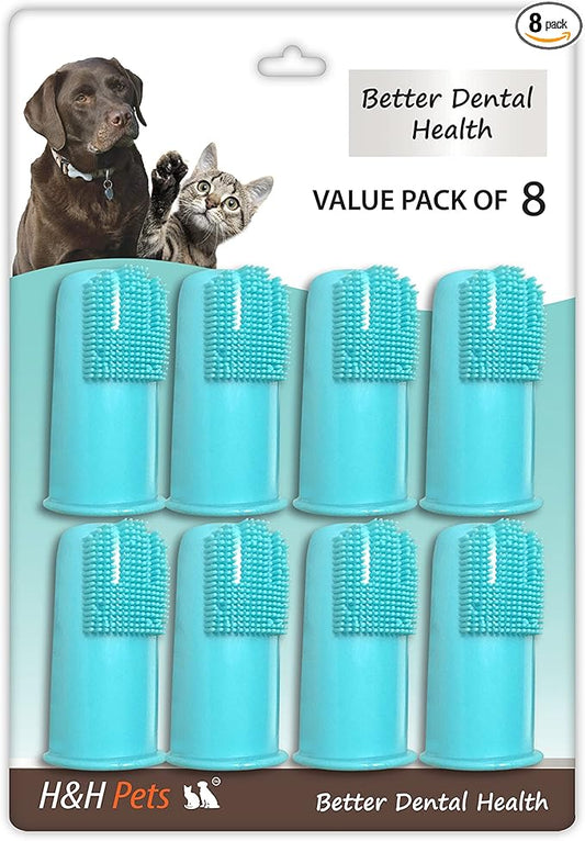 H&H Pets Dog Finger Toothbrushes - Professional Pet Finger Dental Brush Set for Dogs Puppies Cats, Soft Bristles, Size Large 8 Count