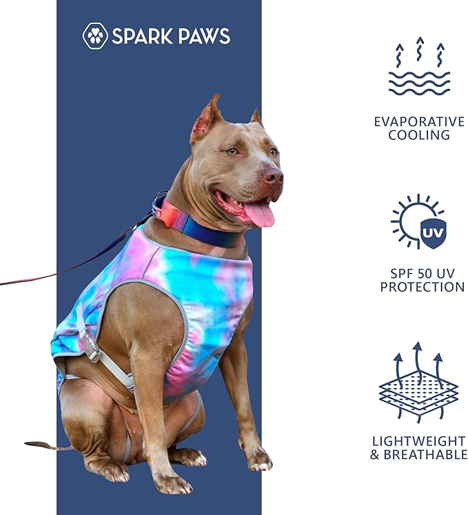 Spark Paws Dog Cooling Vest - SPF 50 UV Sun Protection - Summer Heat Relief Gear for Dogs, Lightweight, Evaporative Cooling - Dog Anxiety Relief Vest During Hot Days - Snowcone, XL