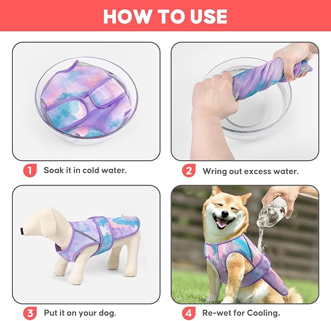 KYEESE Dog Cooling Vest, Lightweight Dog Cooler Jacket, 3D Breathable Mesh Pet Cooling Shirts for Summer with Reflective Stripe, Sun Protection Pet T Shirt for Beach, Hiking, Walking, Purple, L