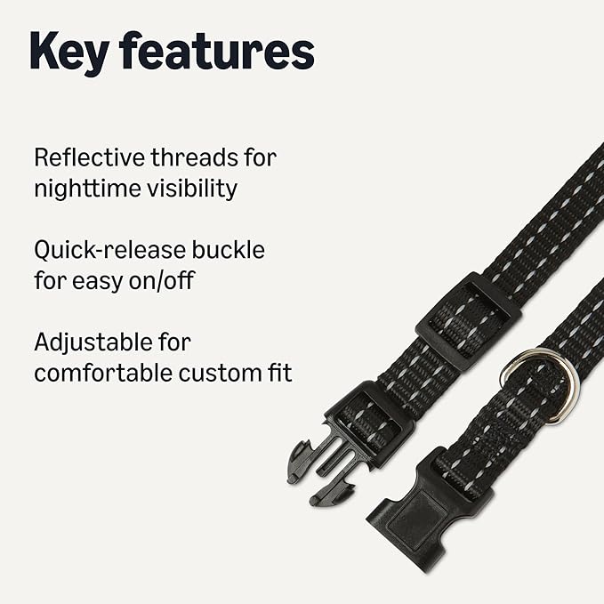 Amazon Basics Polyester Dog Collar S, Adjustable Length 11.2"-16.9", 0.9" W, Black