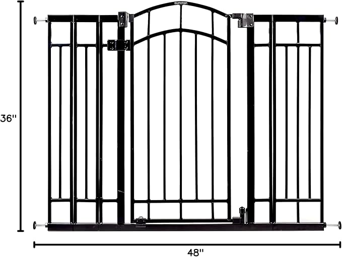 Ingenuity Multi-Use Decorative Extra Tall Walk-Thru Baby Gate, Fits Openings 28.5-48 Inch (Pack of 1), Black Metal, for Doorways and Stairways, 36' Tall Baby and Pet Gate, Black, One Size