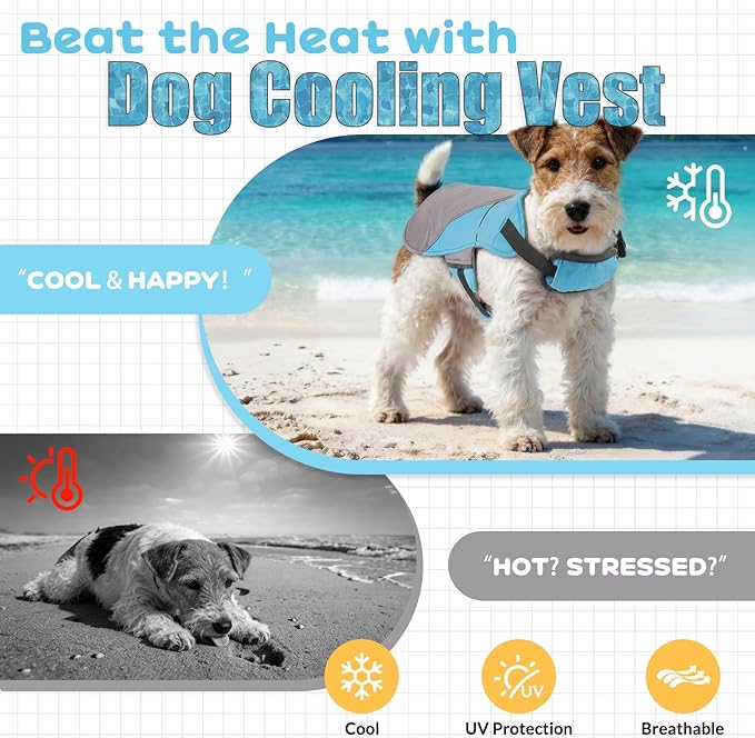 DENTRUN Dog Cooling Vest with Dual Absorbent Core, Adjustable Sun Protective Vest for Hot Weather, Doggie Ice Jacket Hiking Travel Summer Essentials, Reflective, Sun Protective Vest, Blue XXL