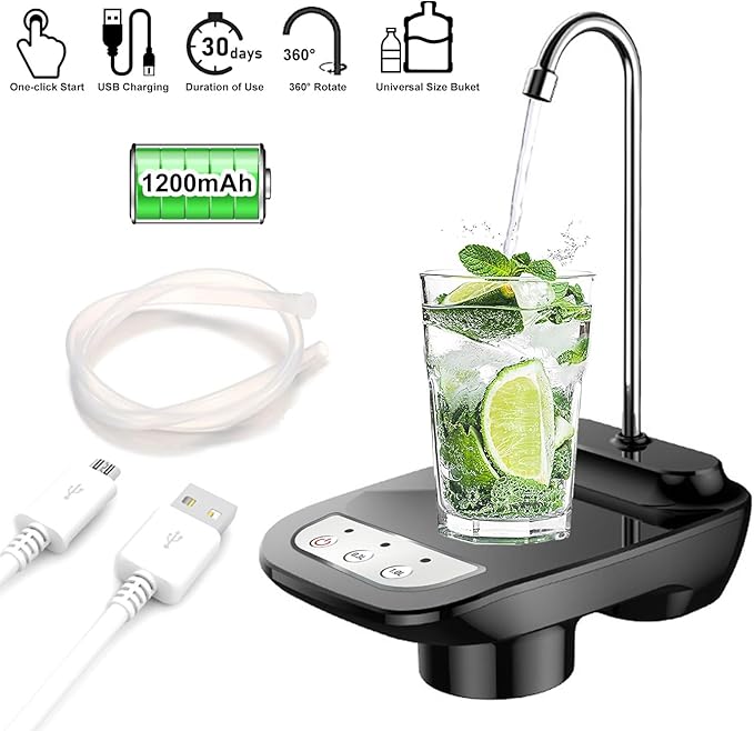 Drinking Water Dispenser Pump, Automatic Electric Drinking Water Bottle Pump for 1-5 Gallon Water Jugs, Black, KLFBALK515DS