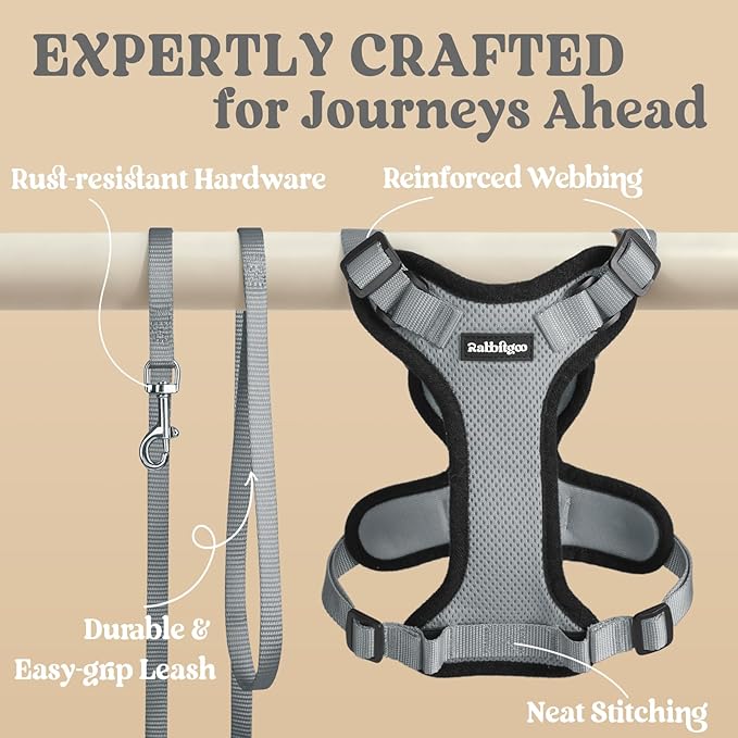 rabbitgoo Cat Harness and Leash Set, Escape Proof Vest Harness for Safe Outdoor Walks, Soft Breathable Adjustable Vest with Reflective Strips for Average to Large Cats, Grey, M