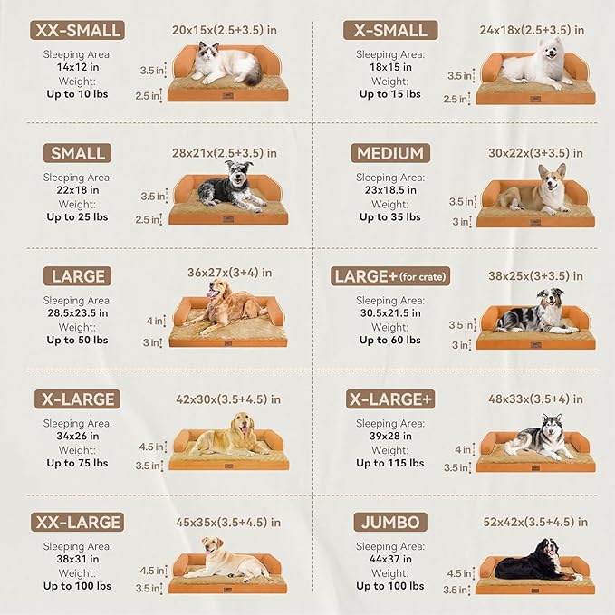 Large Dog Bed Orthopedic Washable, Orthopedic Dog Beds for Large Dogs with Washable Cover, Removable Bolster and Non-Slip Bottom Orange Pet Beds, XL XLarge Extra Large Dogs