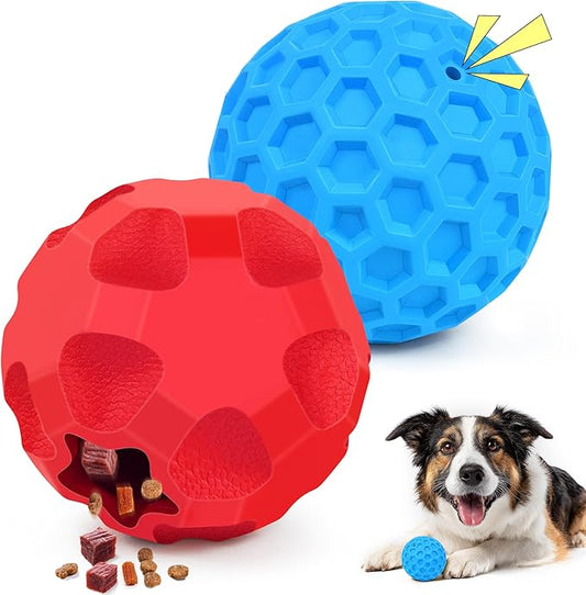 2-in-1Indestructible Dog Toy Balls for Aggressive Chewers, Interactive 3.15”Squeaky Dog Balls and 3.54”Treat Dispensing Ball to Keep Them Busy, Chew Toys for Large Dogs, Enrichment Toy