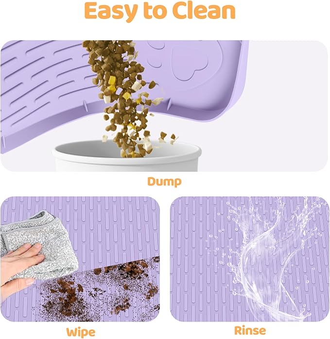 Dog Food Mat, Extra Large 50" x 35" Silicone Pet Feeding Mat with Raised Edge Pet Placemat for Small, Medium, and Large Pets Non-Slip, Easy to Clean (Purple)