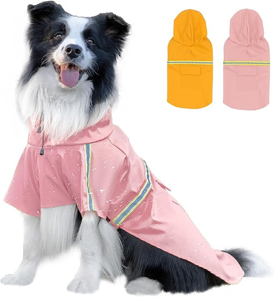 Dog Raincoat, Waterproof Windproof Dog Rain Jacket Adjustable, Rain Coat with Leash Hole, Reflective Strap Raincoat Poncho for Small Medium Large Dogs Outdoor (Reflection-Pink, S)
