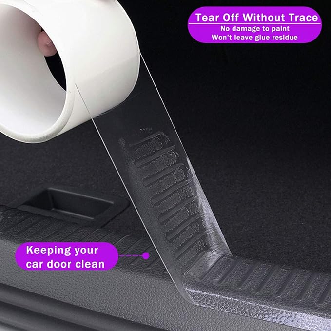 QBUC Car Door Entry Guards Scratch Cover Protector Paint Threshold Guard,Door sill Protector,Front Rear Door Entry Sill Guard Scuff Plate for Most Cars,2in9.8ft(5cm*3m) Transparent