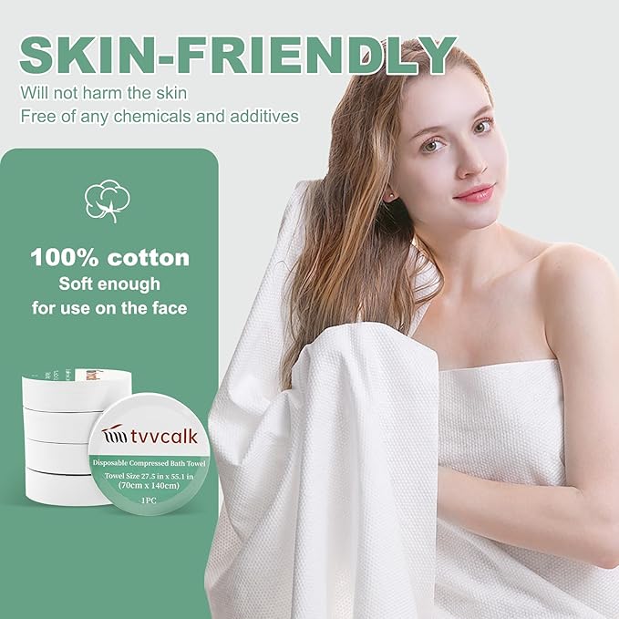 5Pcs Large Compressed Towels, 55" x 27.5" Ultra Soft 100% Cotton Disposable Bath Towels, Portable Disposable Towel Reusable Travel Towel for Hotel Camping Hiking Sports Gym Beach Swimming