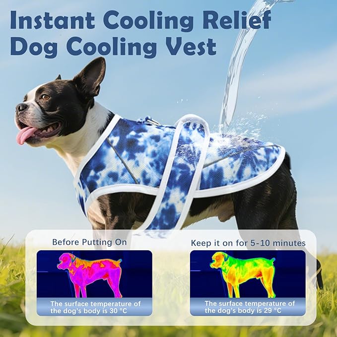 Dog Cooling Vest – Lightweight Pet Cooling Shirt 3D Breathable Mesh, Reflective Strips & UV Protection for Walking, Hiking, Park – Adjustable Fit Dog Cooler Jacket with D-Ring U-DCV04XL
