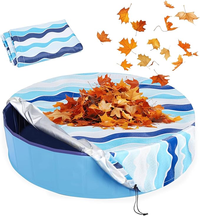 Foldable Dog Pool Cover – Waterproof Round Pet Dog Kiddie Bath Tub Lid Cover, Fit for 32/48/63 Inch Pools, Outdoor Portable Puppy Pool Accessories with Drawstring
