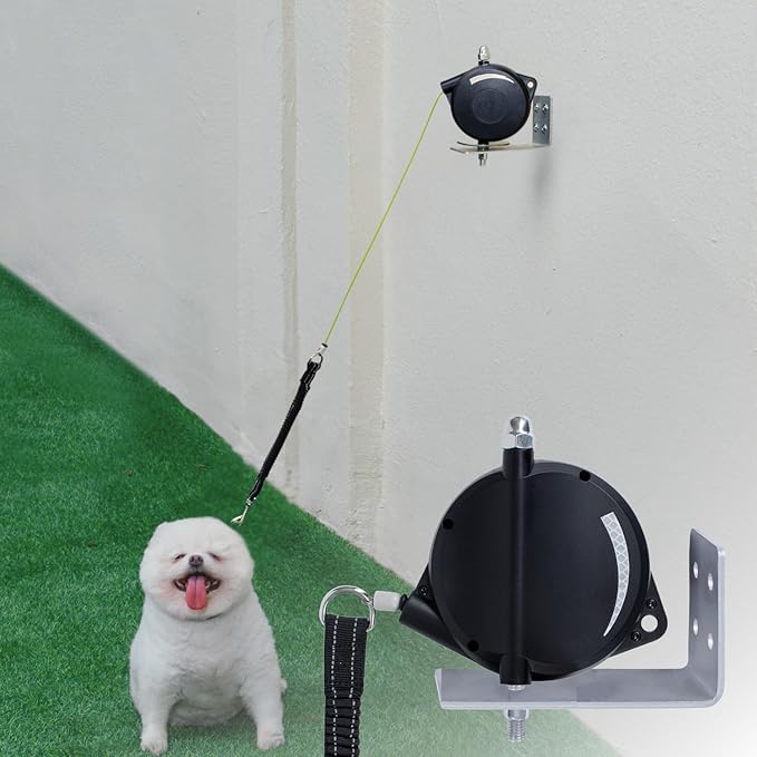 Heavy Duty Wall Mount Retractable Dog Tie out Cable for Small to Large Dogs-No Tangle Tie out Rope for Secure Yards/Garden-Heavy Duty Retractable Dog Leash-Ultimate Line for Outside Extends to 16.5 Ft