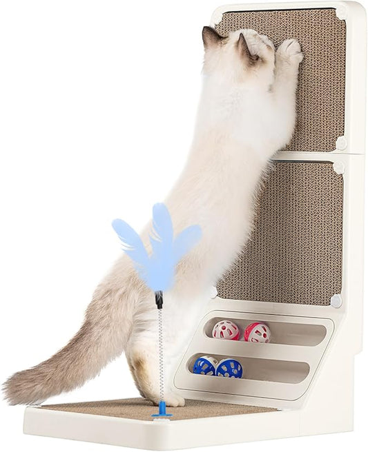 Goosheep Cat Scratching Board Kitten Scratching Ball Wall Scratchers for Indoor Cats L Shaped Cat Scratcher Cats with Scratcher Pads White