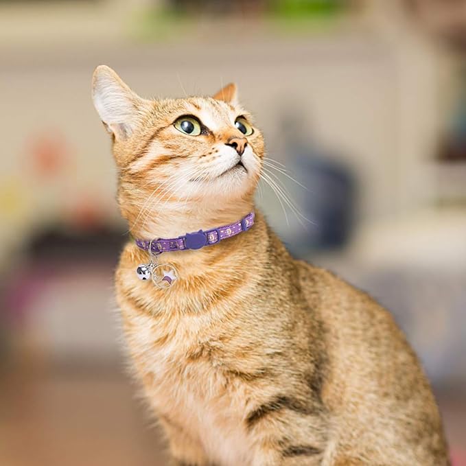 PUPTECK Cat Collar Breakaway with Bells, Kitten Collar Outfit Adjustable for Girl Boy Small Pet Puppy Bunny, Cute Costume Accessory with Safety Release Buckle (Star&Moon)