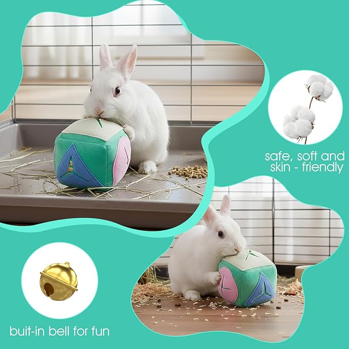 Large Rabbit Foraging Toy with Bell, Feeding Ball Toy with Bell for Bunny, Snuffle Ball Treat Dispenser, Washable Puzzle Feed Game Rabbit Toys for Bunnies Boredom