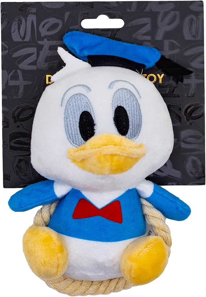 Buckle-Down Disney Dog Toy, Disney Donald Duck Chibi Sitting Pose Pet Toy, Plush with Rope