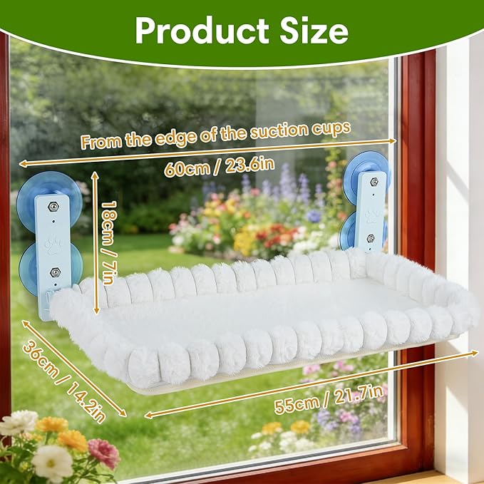 YooxArmor Foldable Cat Window Perch, Cat Bed with Strong Suction Cups & Metal Frame, Window Hammock for Indoor Large Small Cats, Rectangle