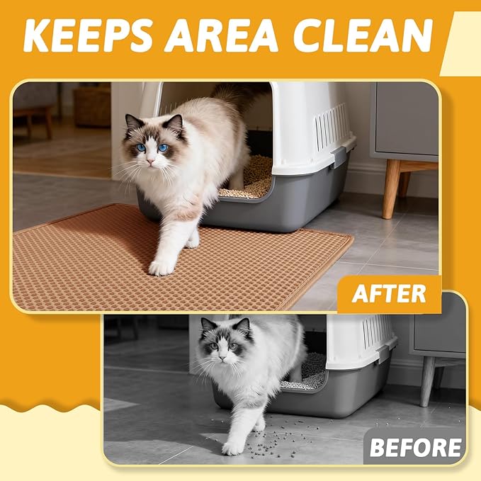 Pieviev Cat Litter Mat Double Layer Waterproof Urine Proof Trapping Mat 1 Pack (30''X24'', Brown)