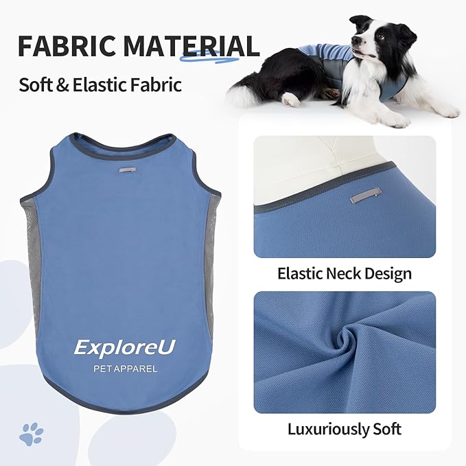 Dog Shirt, Cooling Vest Lightweight Breathable, Dog T-Shirts All-Season Sun Protection Quick Dry Soft Stretchy Reflective Tank Top - Small Medium Large Dogs (Misty Glade+Water Drop, Medium)