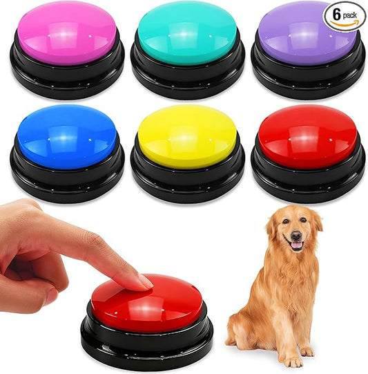 6 Pack Voice Recording Button, Dog Buttons for Communication Pet Training Buzzer, 30 Second Record & Playback for Pet, Office, Home - 6 Color
