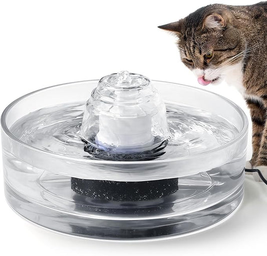 2.7L Glass Pet Fountain –Transparent Glass Cat Water Fountain & Little Dog Drinking Bowl– Automatic Cat Water Dispenser