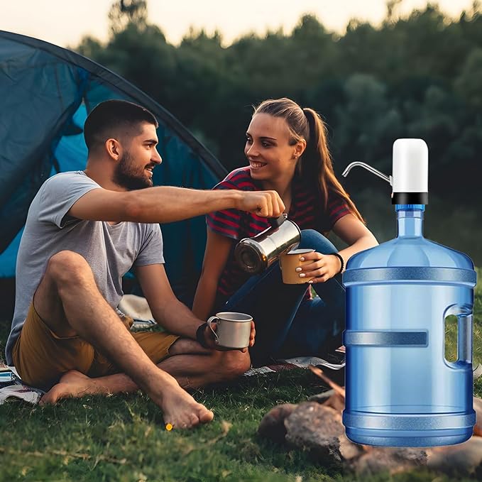 Water Dispenser for 5 Gallon Bottle, USB-C Charging Portable Electric Water Pump with 3 Adapters for 5 Gallon Jugs and Bottles, Automatic Drinking Water Dispenser for Camping, Travel, White