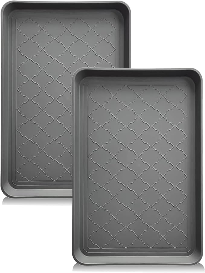PetLike Boot Tray for Entryway Indoor, Pet Food Mat, 23 x 15.5 inch 2 Packs, Waterproof Rubber Shoe Tray for Indoor and Outdoor, Multi-Purpose Trays for Boots, Shoes, Pets, Garden