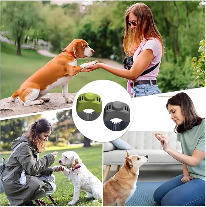 The Set of Easy Clicking Finger Ring Clicker Included Large and Small 2 Sizes,Dog clicker Trainer Suitable for Dogs Cats Horses traing Allowing Effective Versatile Training (2pcs Grey+Green)